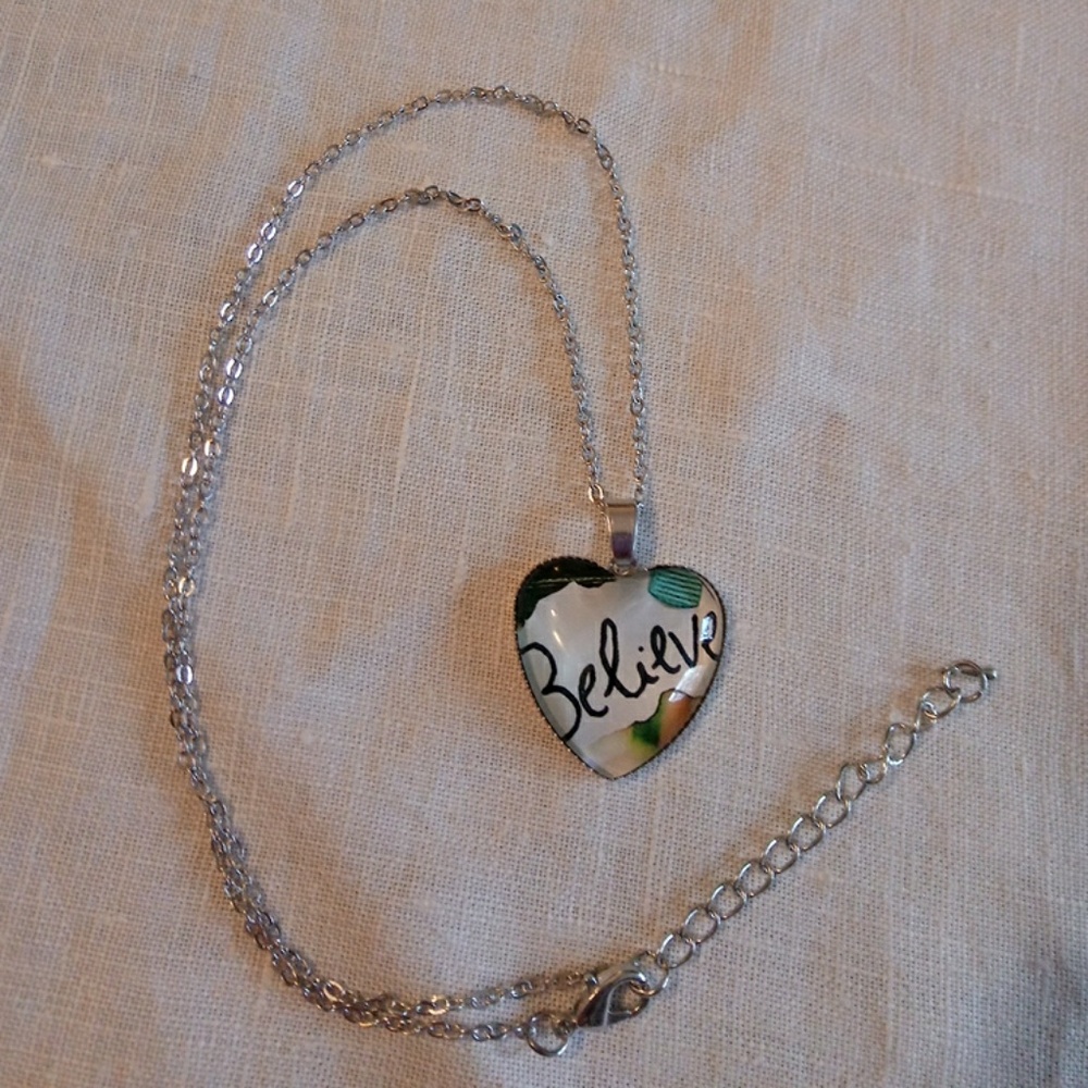 Believe faith necklace heart shape Pendant + Chain